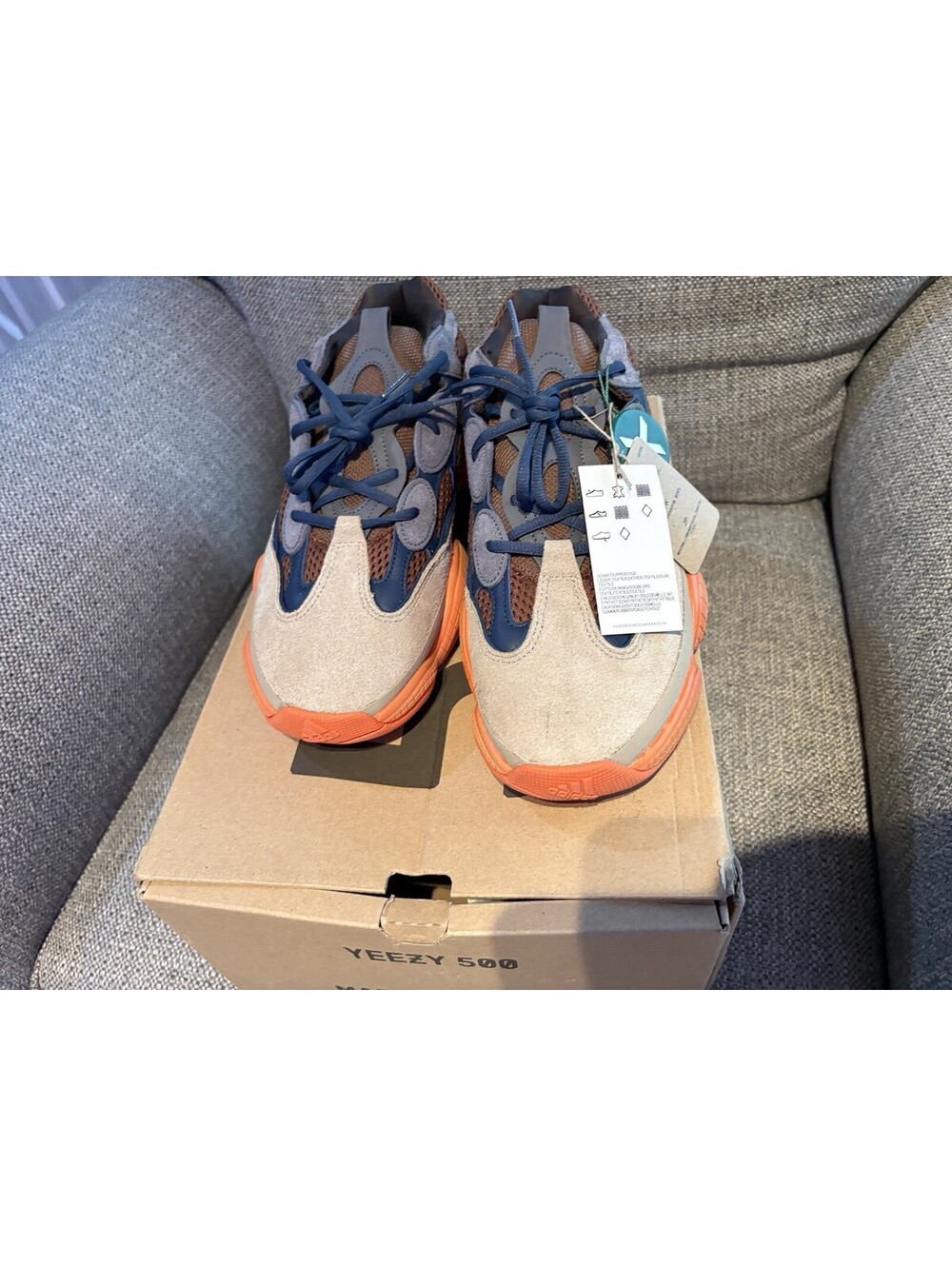 Brand New Adidas Yeezy 500 Enflame Men’s 12.5 Blue Tan Orange- .. W/OG Box!
